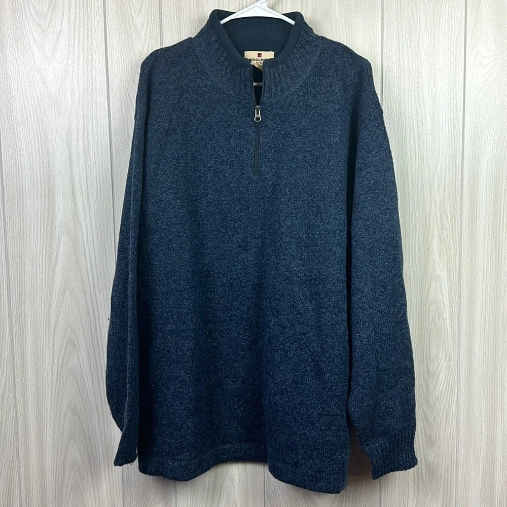 Woolrich Mens Sweater XL Wool 1/4 Zip Pullover‎ Heathered Blue Long SLeeve Knit